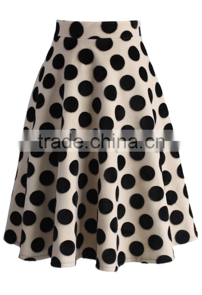 2016 Guangzhou Shandao Custom Logo New Fancy Style Summer Fashionable Polka Dot Ruffle Knee Length Women Umbrella Skirt