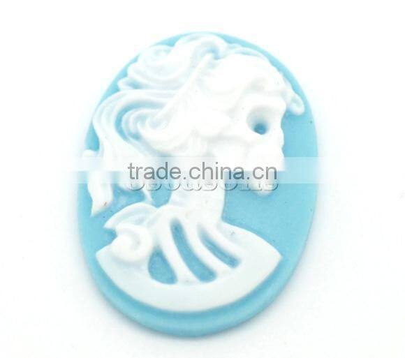 Skyblue Resin Halloween Skull Pattern Oval Cameo 25x18mm(1"x3/4"), sold per packet of 50