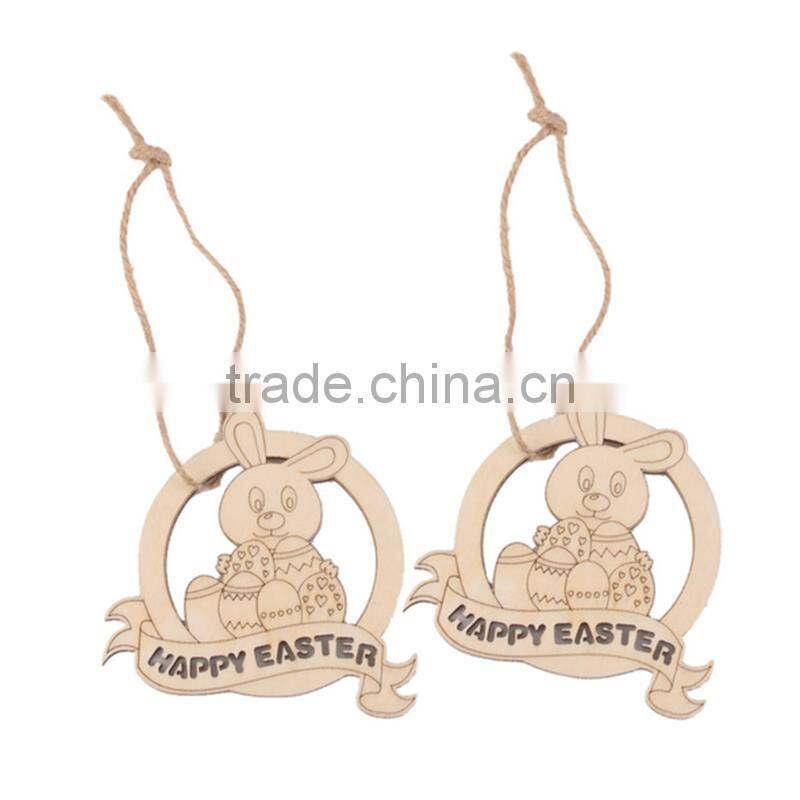 New Arrival Wood Cut Happy Easter Rabbit Wooden Tag Embellishment with String