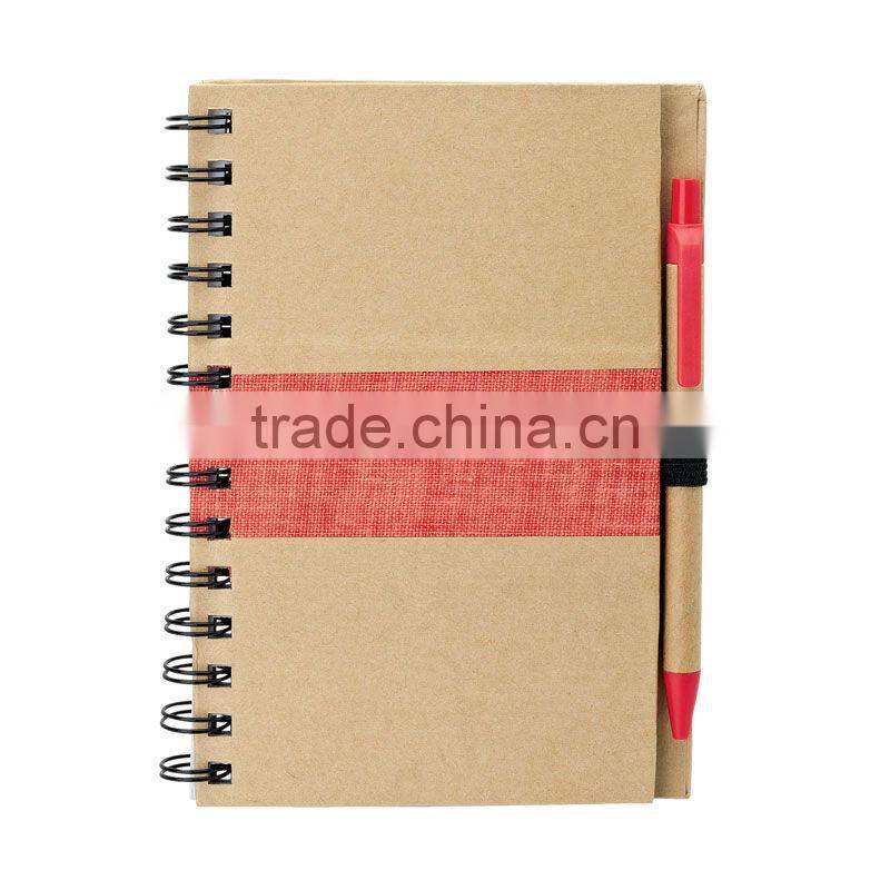 900grams kraft paper cover spiral winding eco friendly notebook 70grams 70sheets 18*13.5cm with kraft paper pen