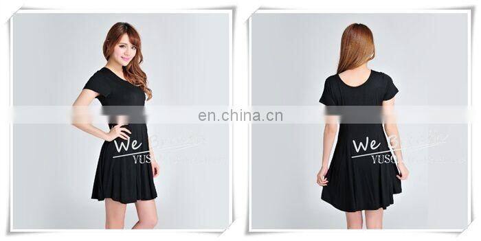 Summer Dress Bamboo Fiber Rayon Pleated O Neck Short Sleeves