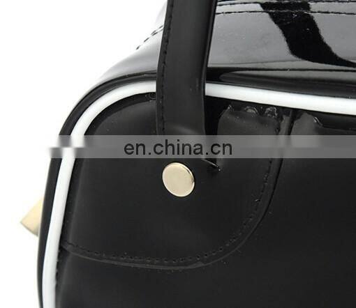 Women Fashionable Small Black Printed Vinyl Handbag