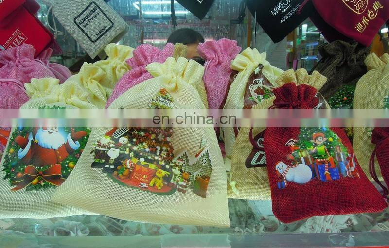 Wholesale Christmas Santa Drawstring Jute Bag for Gift
