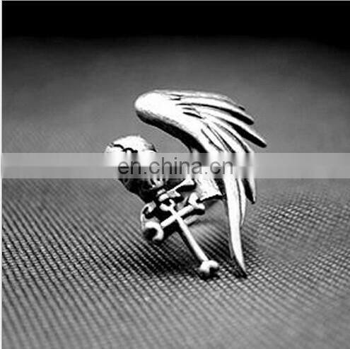 Punk gothic monoplane wing skeleton cross wind skull ring