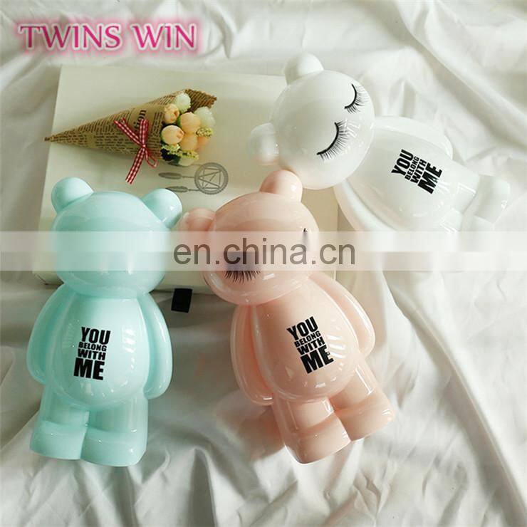 New design gift items for children cartoon beear design unbreakable piggy bank for girls customizable logo plastic money box