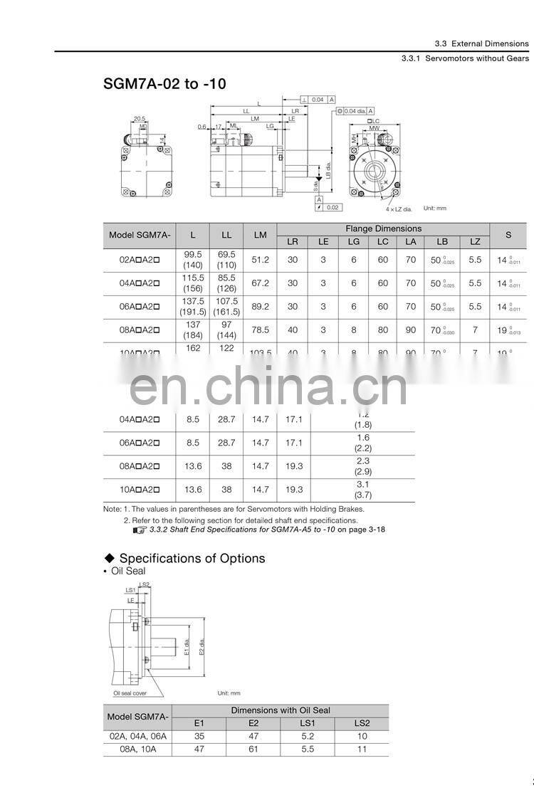 Original YASKAWA 2kw servo motor SGM7A-20AFA61 with good price