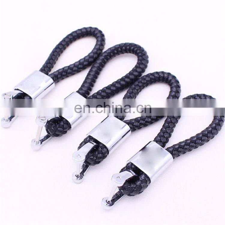 Customized Logo Braided Rope Leather Zinc Alloy Metal Styling Car Key Auto Keychains