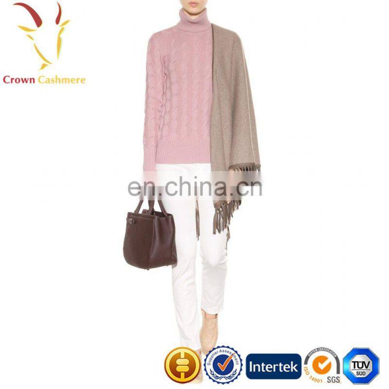 Women turtleneck cable knit cashmere pullover sweater