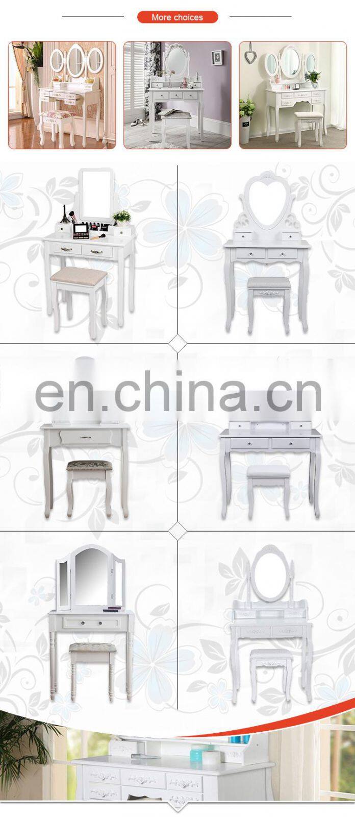 Furniture Makeup Vanity Table White Dressing Table And Stool For Girls Women Bedroom White