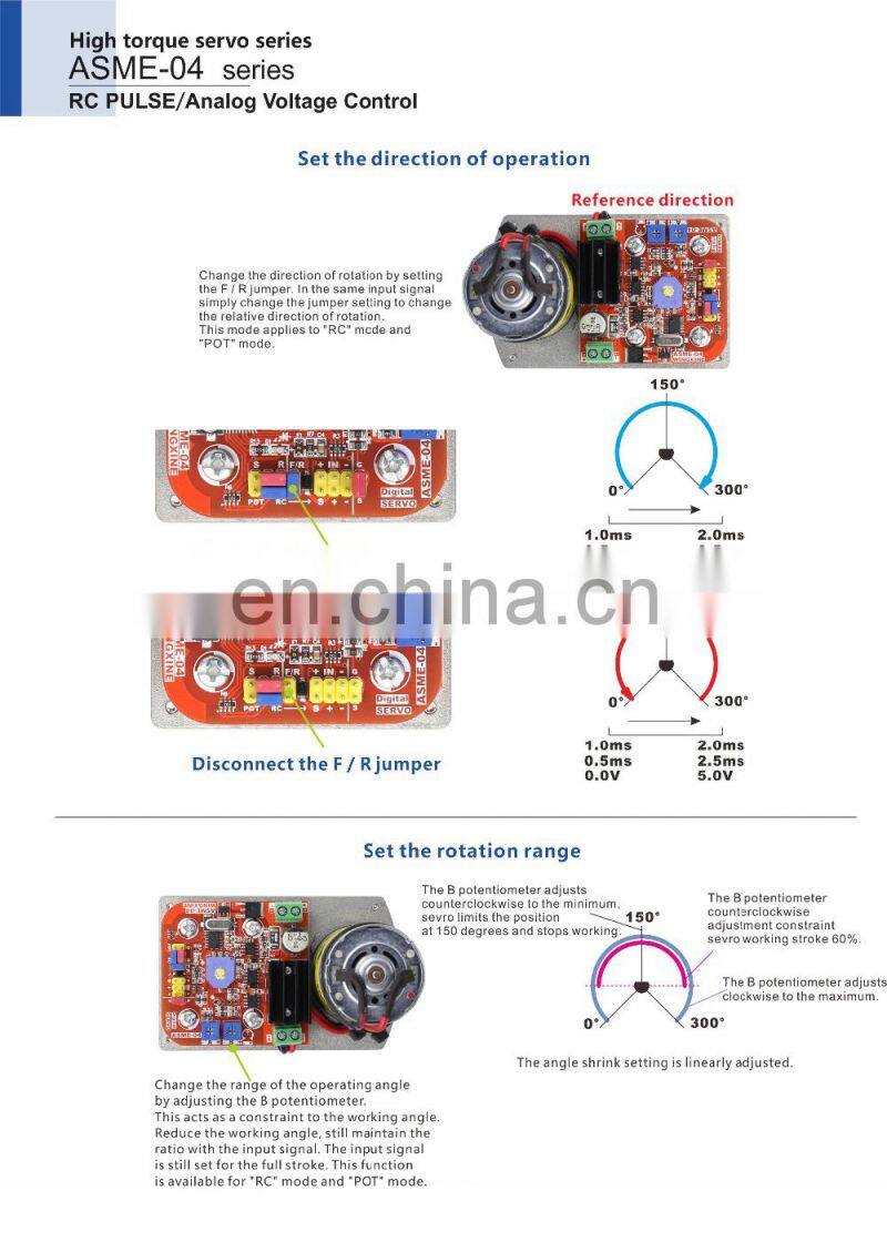 ASME-04A 12-24V 260Kg.cm High Torque Servo Alloy Gear Robot Servo For Large Robot Mechanical Arms