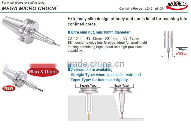 Wide variety of collets and chuck bodies to cover all high speed ultra precision machining applications by BIG DAISHOWA SEIKI