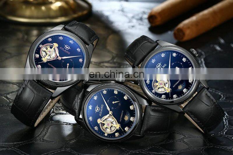 AILANG 8503G Luxury Hardlex Diamond Watch Automatic Mechanical Leather Band Wristwatch Diamond Decoration Men Watch