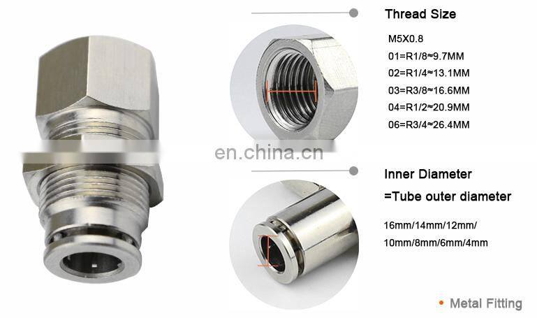 PMF bulkhead metal pneumatic fitting joint hose connector female thread pt npbt 1/8 1/4 3/4