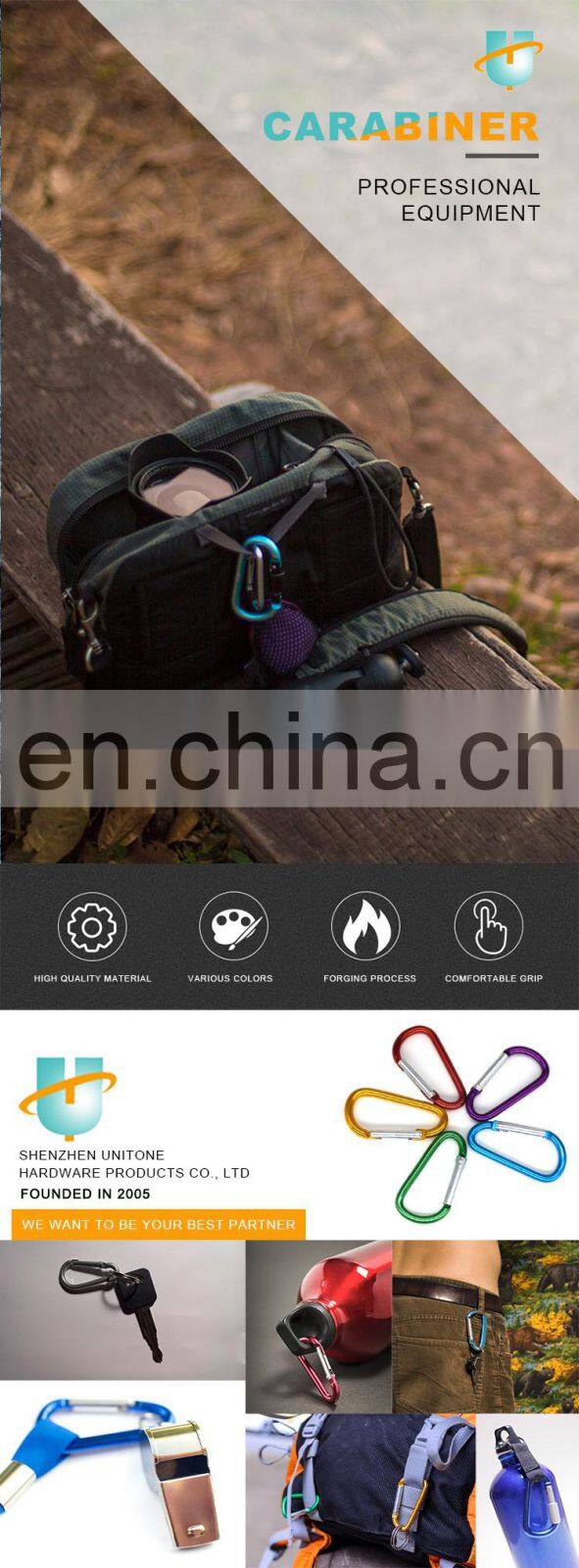 Colorful 60mm D shape aluminum carabiner clip keychain climbing rock climbing carabiner for camping hiking outdoor