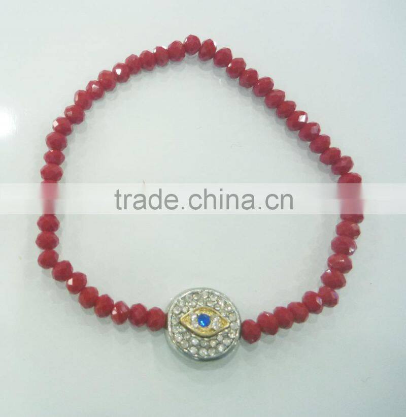 FASHION 2 TONE PLATE BEADED ELASTIC EVIL EYE BRACELET