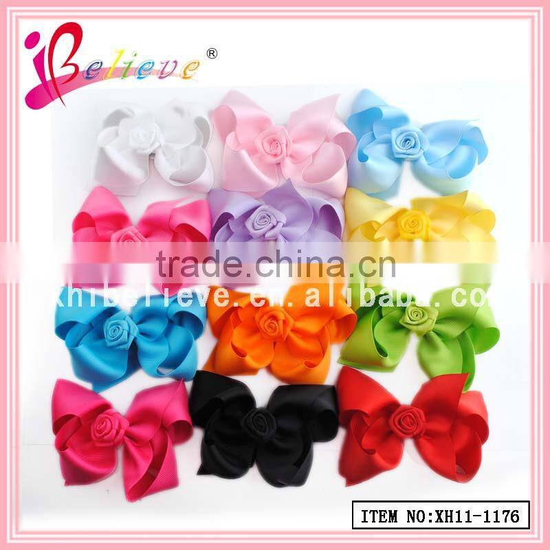 2015 New special design 4 inch ribbon bow green hair accessories (XH11-1176)