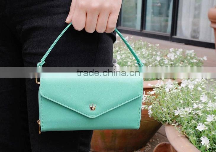 New Arrival Mixed Colors Crown Cute Leather Lady Clutch Purse Women Walllet With Strap
