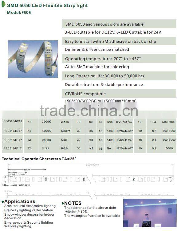 high quality 5000k smd 5050 epistar chip led strip light