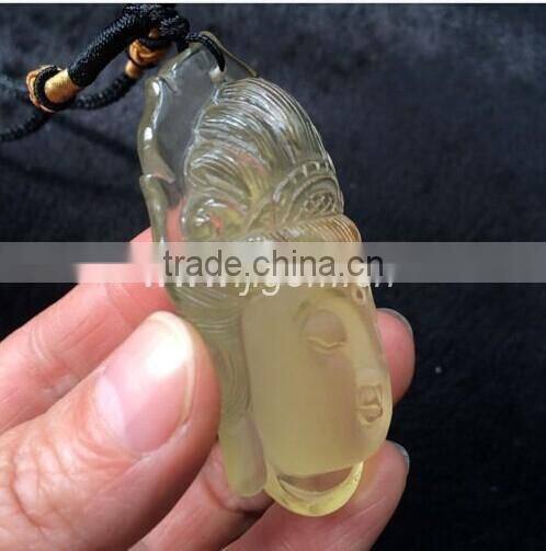 2015 Citrine Natural quartz crystal Bodhisattva Statue Pendant Carved Healing