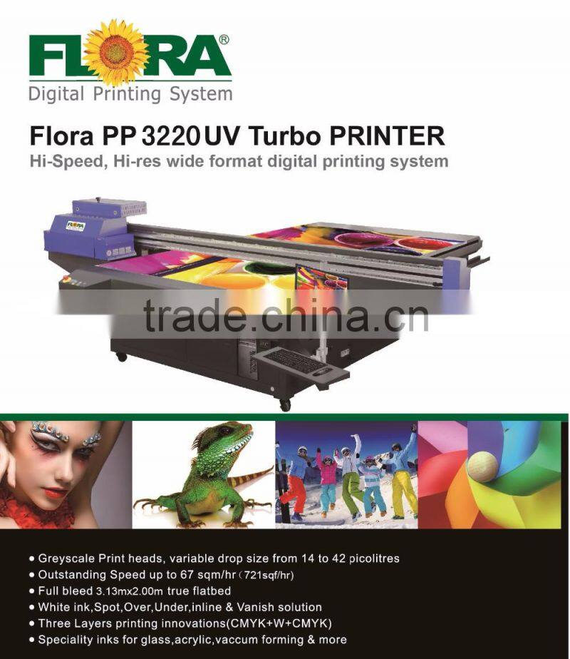 UV flatbed 3.2m Flora printer on Konica 1024 printheads PP3220
