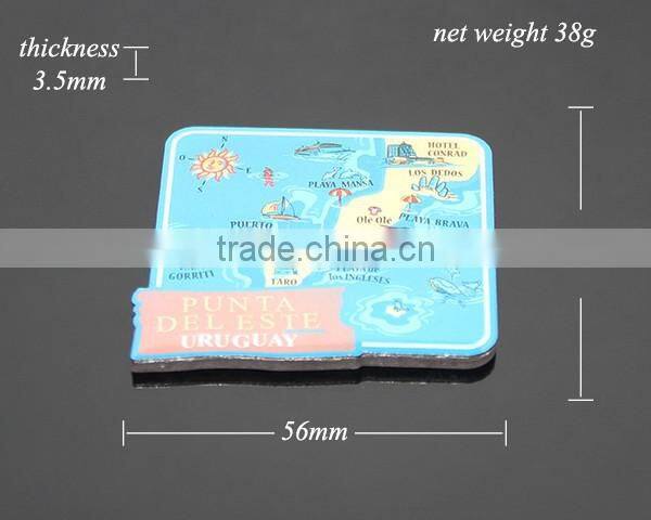 Rubber Magnet Stainless Steel Metal Custom Uruguay Sandbeach Map Printing Tourist Souvenir Fridge Magnet