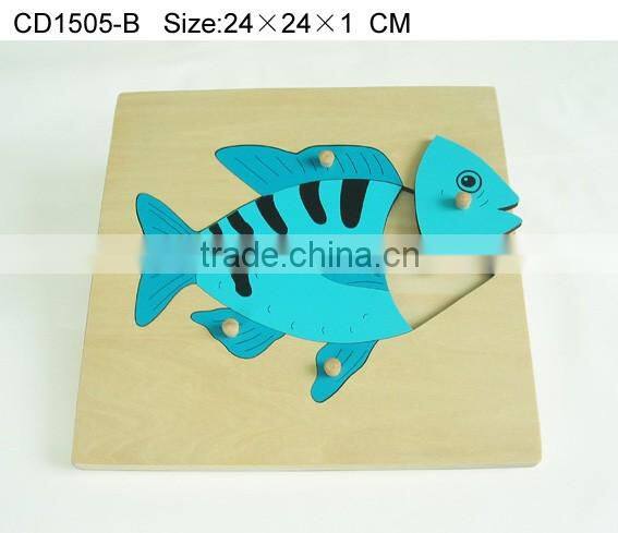 Hot selling kids educational mould wooden toys fish puzzle