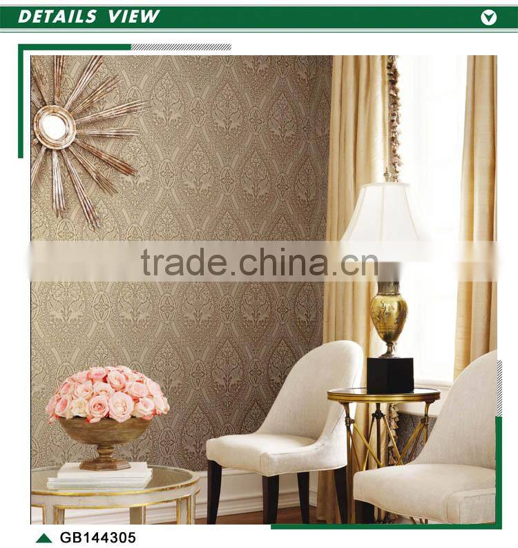 2016 embossed vinyl coated wallpaper, latte retro damask wall mural for home , new design wall decor manufacturer