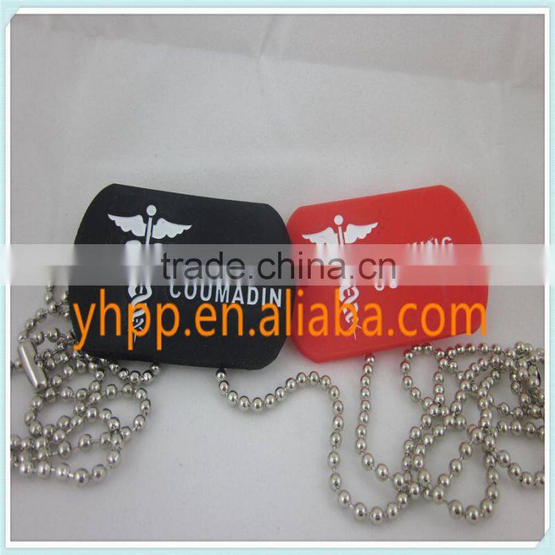 Custom Medical Alert ID AKING COUMADIN Tag Silicone Dog Tag Pendant Necklace