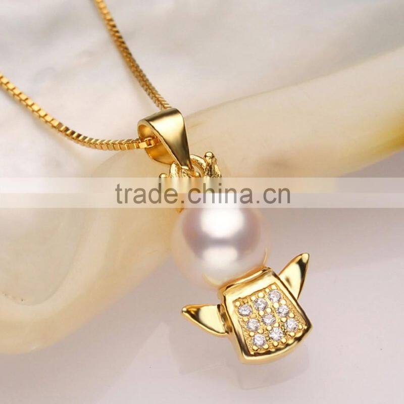 high quality perfect round freshwater pearl pendant