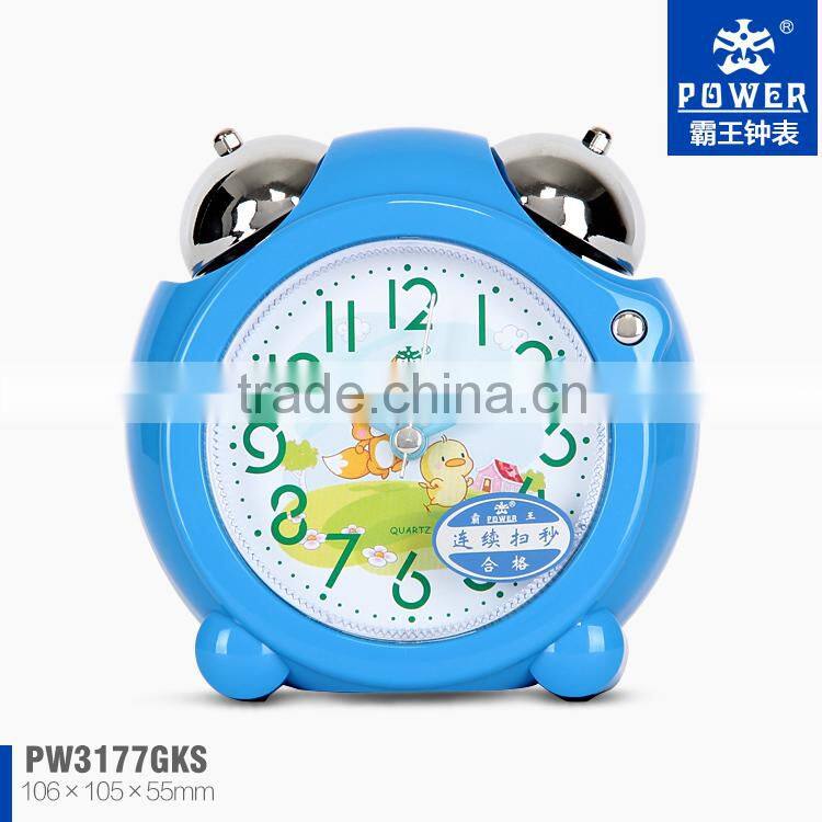 Small alarm clock with Red/White/Blue colors Round light clock sweep second hand alarm clock