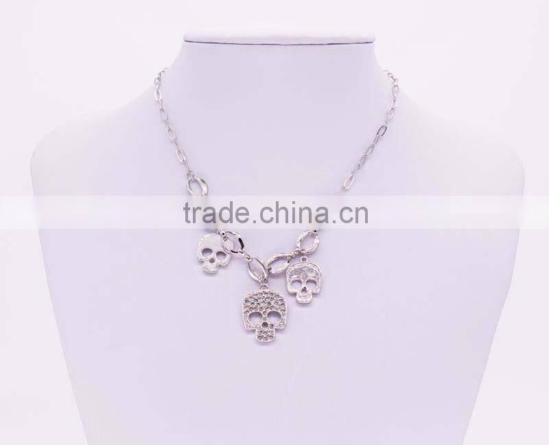 Gold Plated Crystal Long Skull Necklaces Pendants Wholesales Fashion Jewelry for women and Men GJ-105