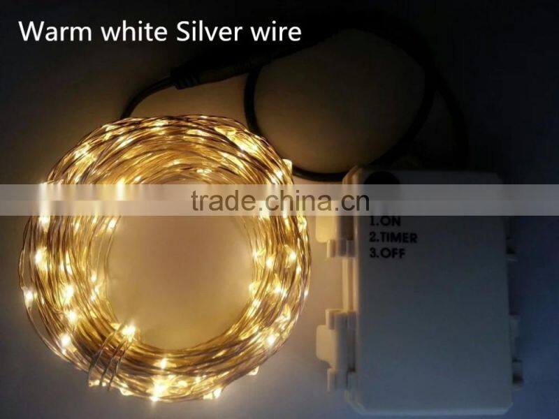 Waterproof Timer 10M 100 leds Silver copper wire string lights outdoor Christmas lighting