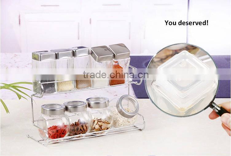 5pcs Clear Glass Spice Shaker With Stainless Steel Shelf