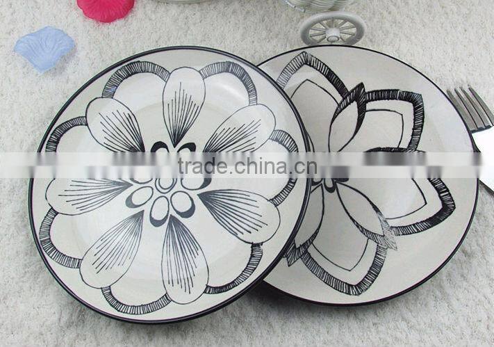 ceramic round flower design plate