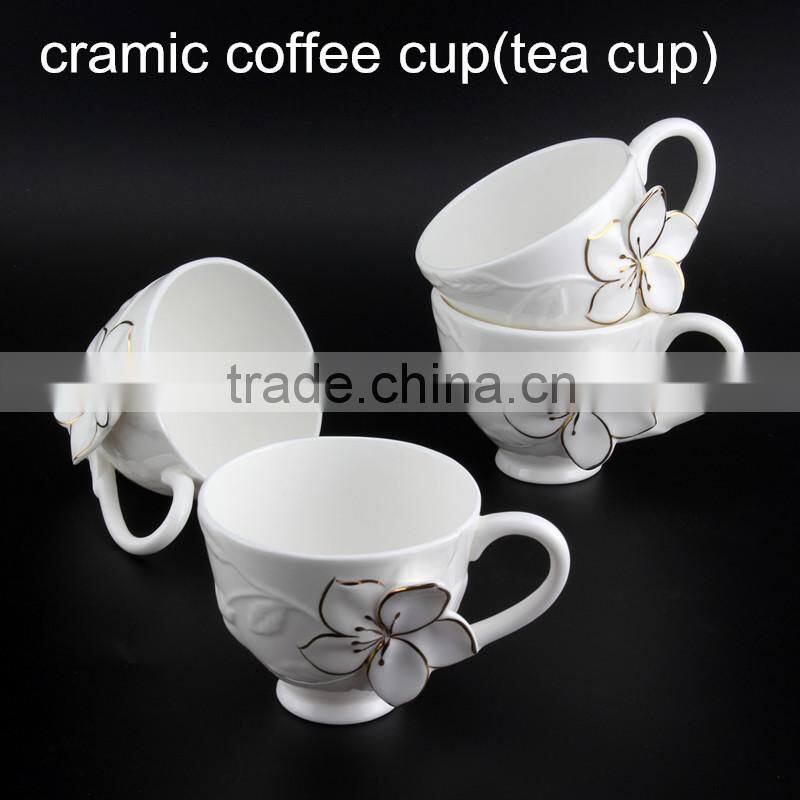 With Flower Decal Round Shape Porcelain Cup 200ml Bone China Coffee Cup with Saucer