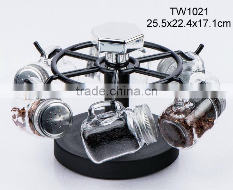 12pcs glass spice jar with plastic rack (TW1022)