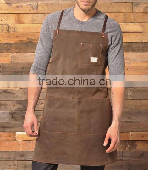 Waxed Canvas Apron With Leather Trim For Work