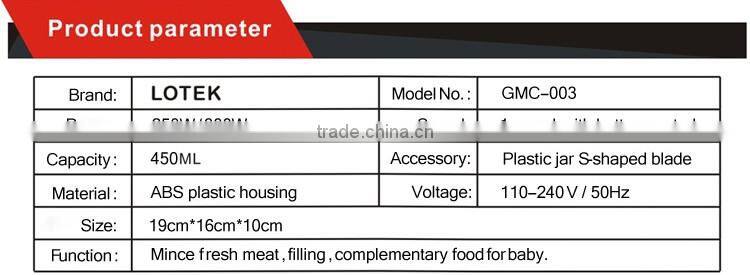 ABS 250w 1 speeds CE CB GS vegetable mini chopper