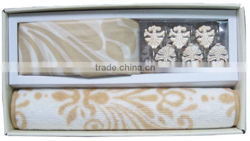 leaf pattern design peva shower curtain with 12 resin hooks