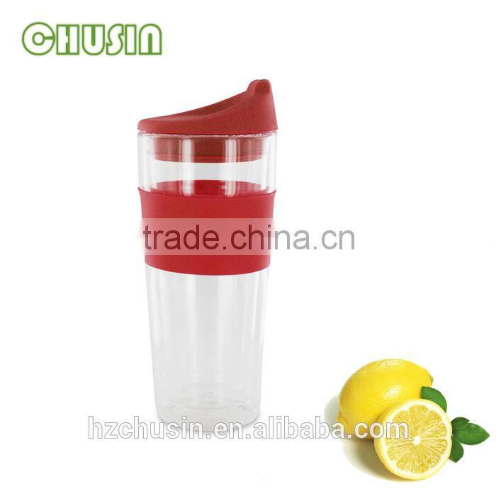 420ml double wall glass coffee cup with silicone sleeve and lid