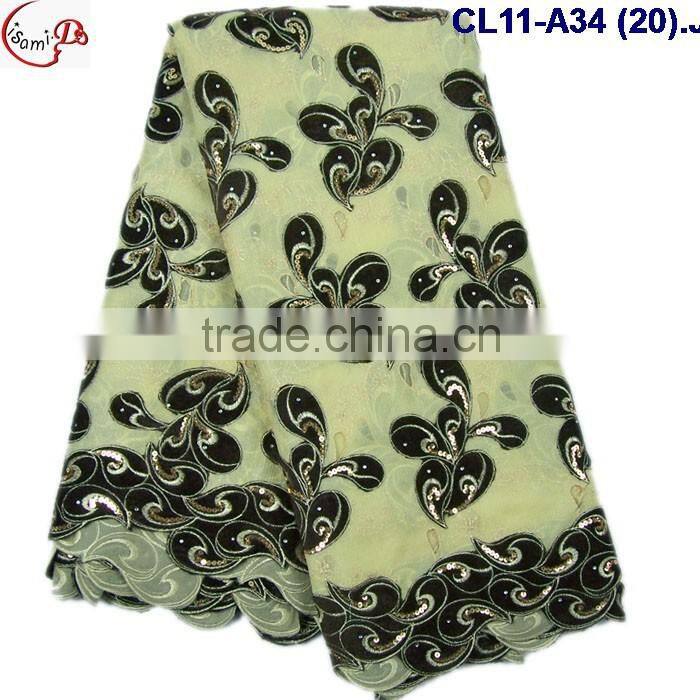 CL11-A34 (17) New arrival and good quality Organza lace fabric with big suquins for dress and clothes