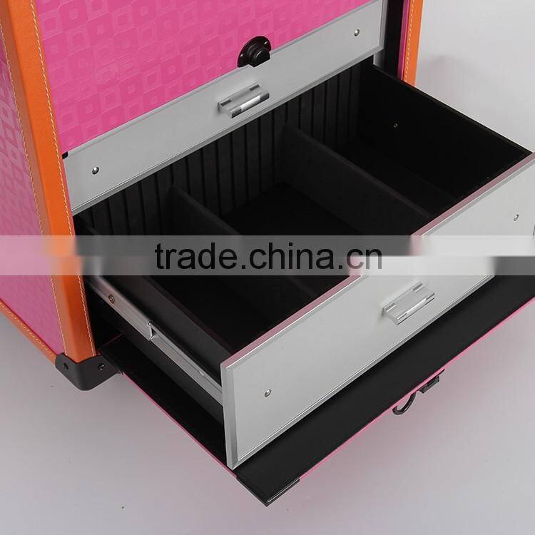 Premium professional PVC rolling makeup case with cosmetic drawer