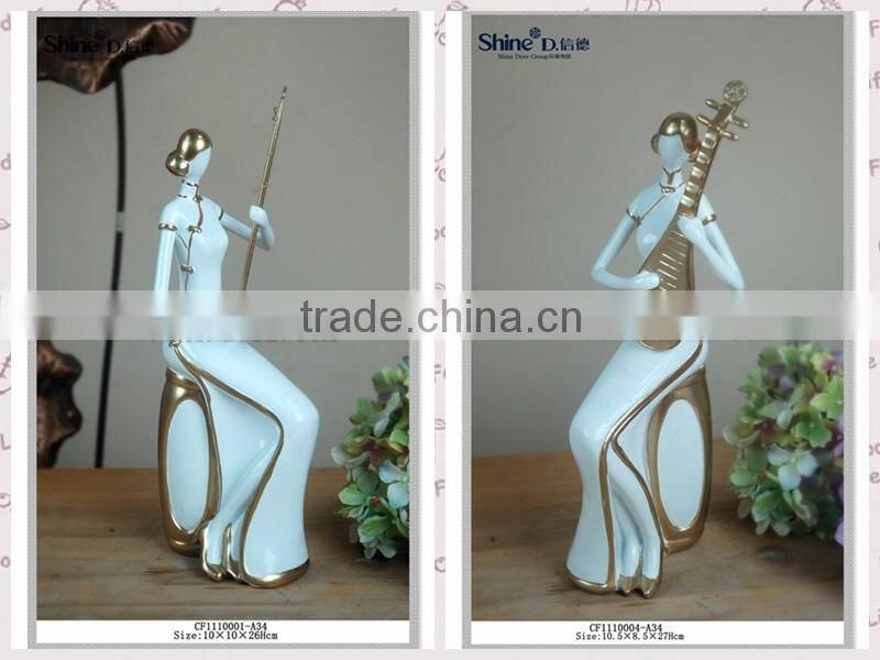 Blue & white Art Collectible Chinese lady Figurine with chinese dress