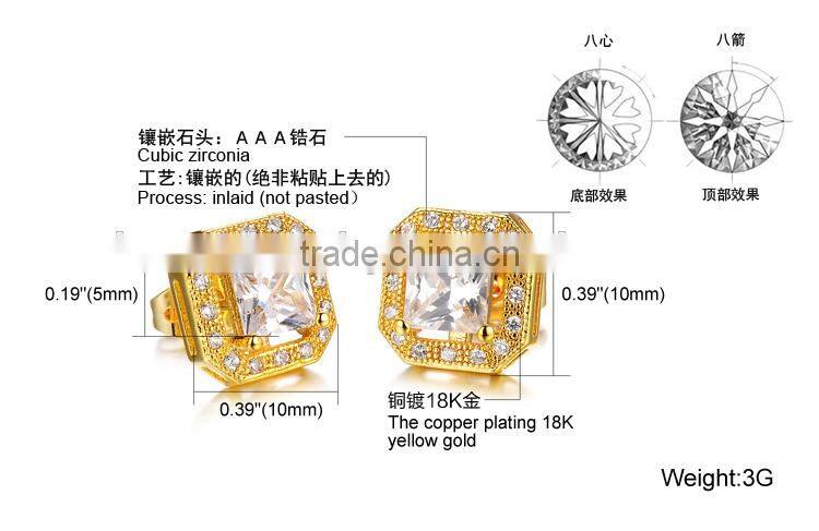 KSTONE fashion gold plated big diamond zircon copper stud earrings