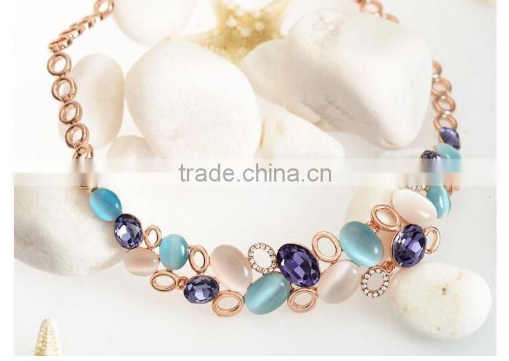 High Quality Crystal Jewelry Sets Opal Colorful Stone Hollow Circle Gold Plated Statement Chain Necklaces And Earring Sets