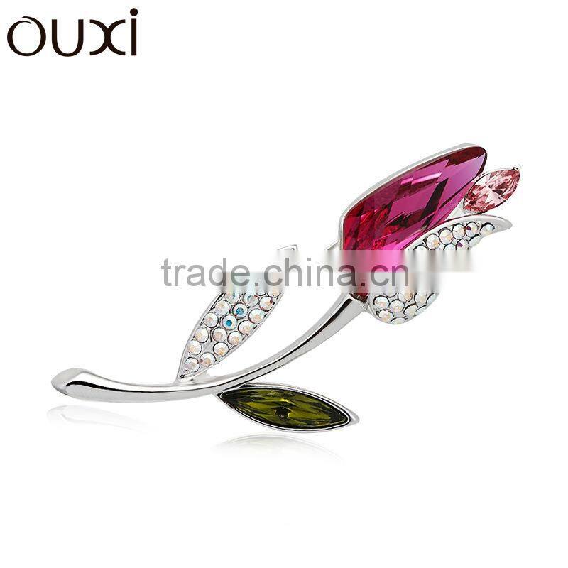OUXI Fashion zircon flower rhinestone brooch 60079