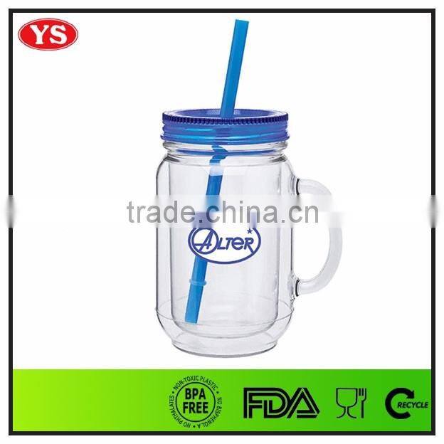 20oz plastic custom mason mug tumbler with handle and straw