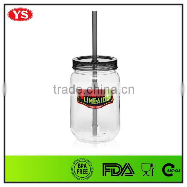 Large capacity plastic mason or food jars with straw and lid