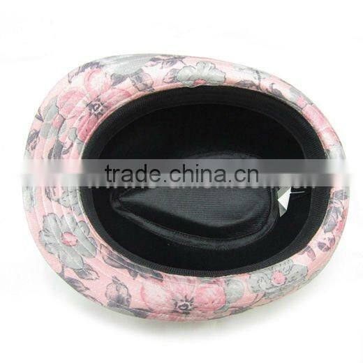 Fashion print cloth fedora hat&with bowknot tape