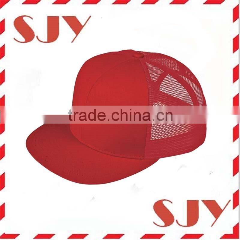 Plain Cotton Twill Flat Brim Mesh Adjustable Snapback Trucker Baseball Cap